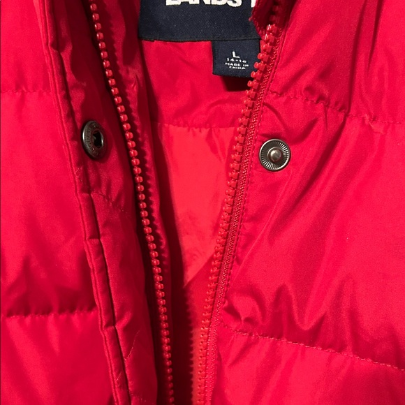 Lands' End Women's red hooded  mid length downcoat. Lrg 14-16. Warm to -25. - Picture 10 of 14